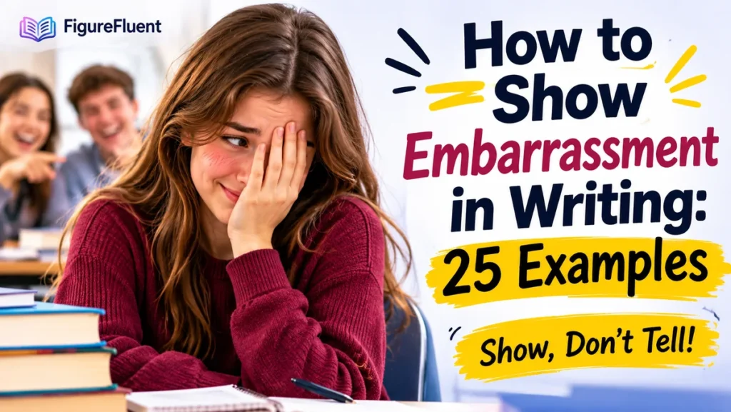 Embarrassed student covering her face in a classroom, illustrating body language in creative writing