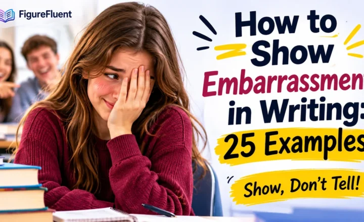 Embarrassed student covering her face in a classroom, illustrating body language in creative writing